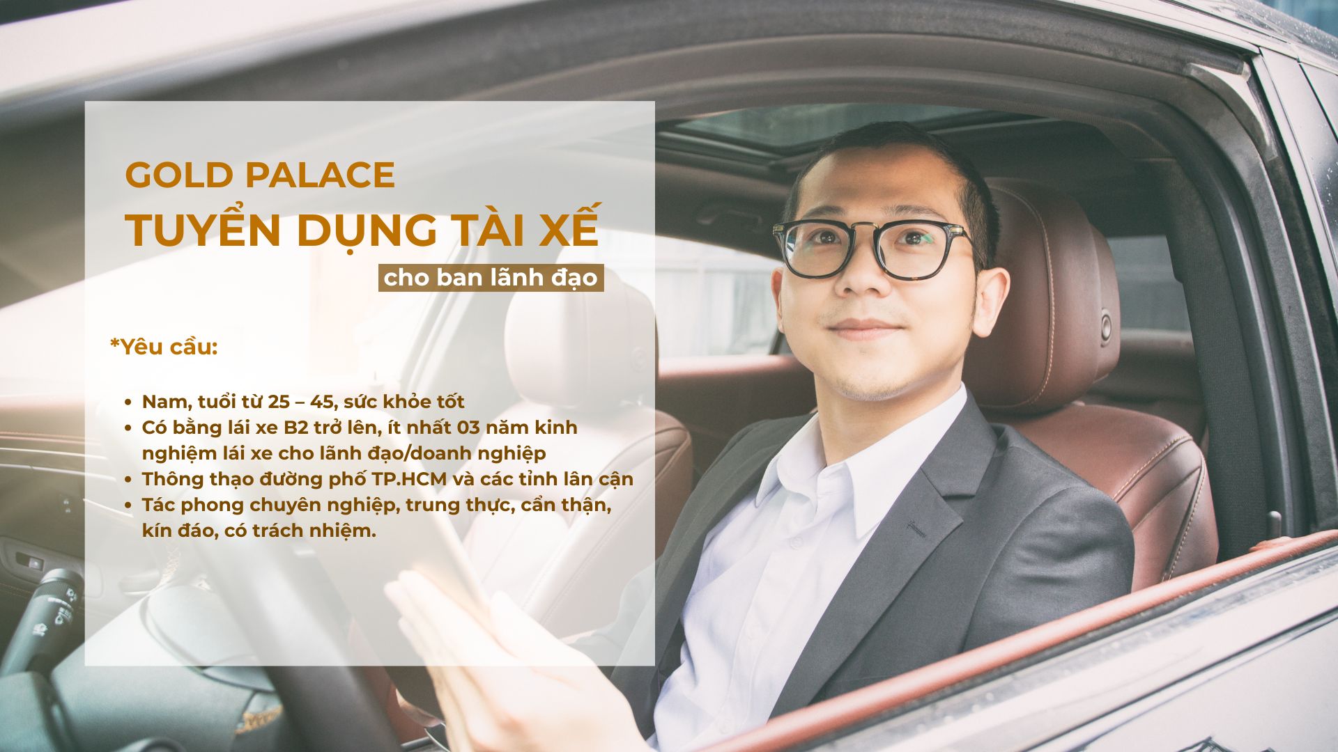 GOLD PALACE TUYỂN DỤNG TÀI XẾ RIÊNG CHO BAN LÃNH ĐẠO