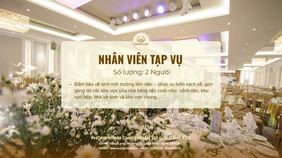 Gold Palace tuyển dụng nhân viên tạp vụ